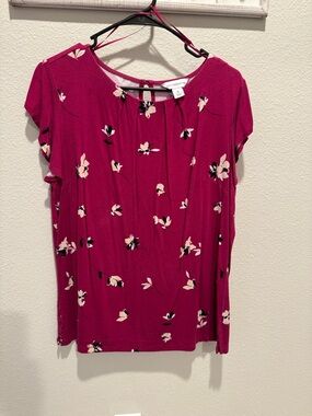 Liz Claiborne Fushia Floral Short-Sleeve Blouse